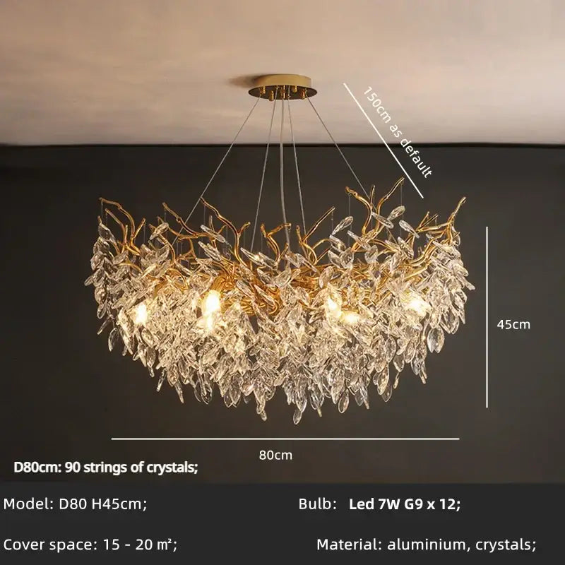 Gold Crystal LED Chandelier with Changeable Light