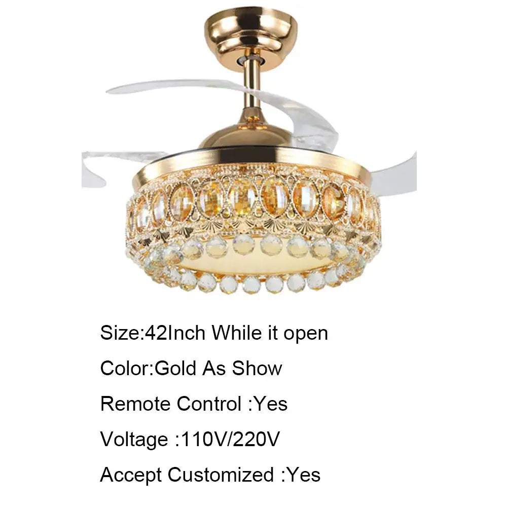 Gold Crystal Remote Ceiling Fan