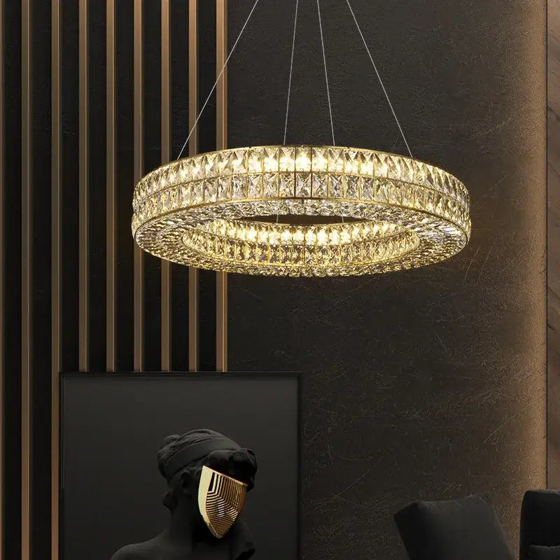 Gold Crystal Circle 2-Ring 100cm Chandelier