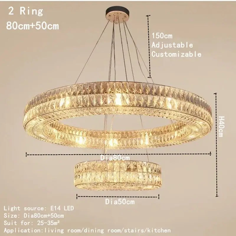 Gold Crystal Circle 2-Ring 100cm Chandelier