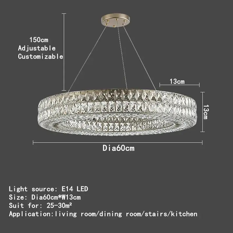 Gold Crystal Circle 2-Ring 100cm Chandelier