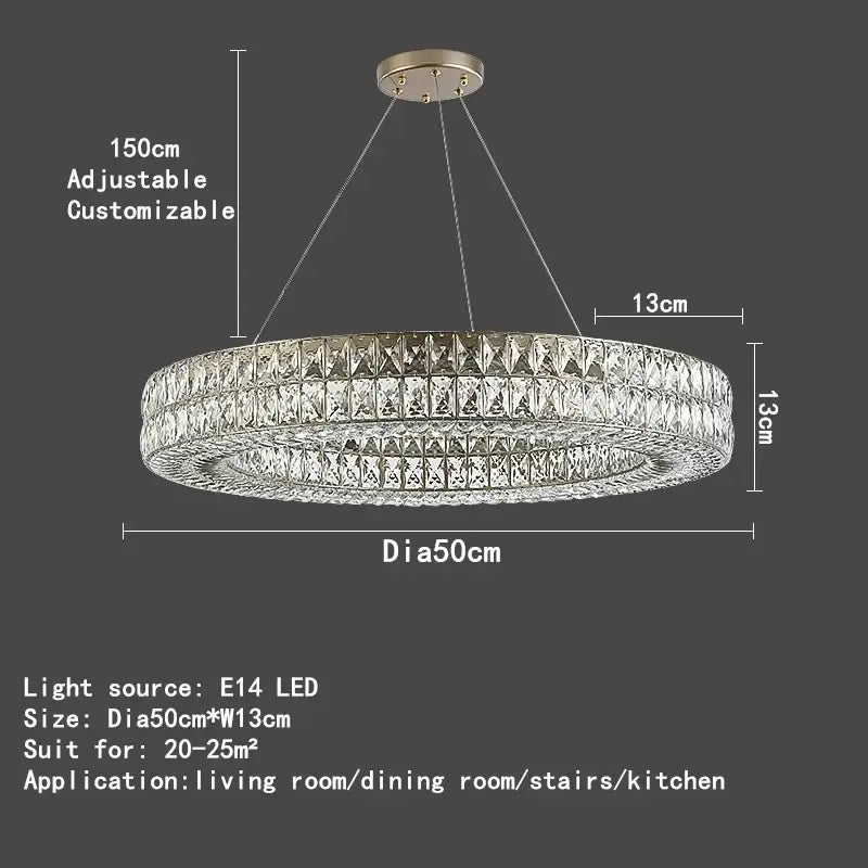 Gold Crystal Circle 2-Ring 100cm Chandelier