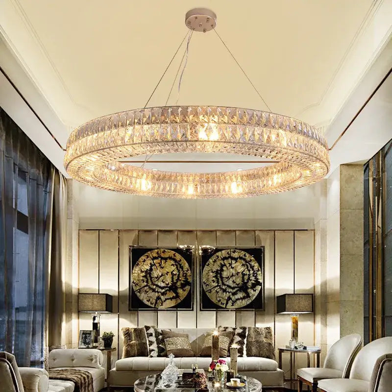 Gold Crystal Circle 2-Ring 100cm Chandelier