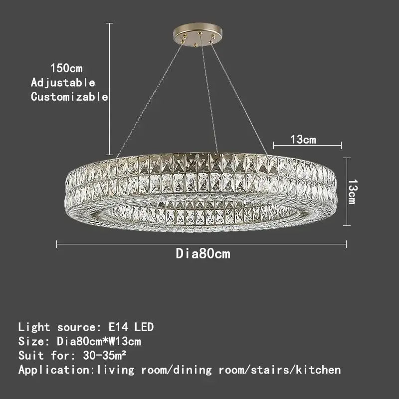 Gold Crystal Circle 2-Ring 100cm Chandelier