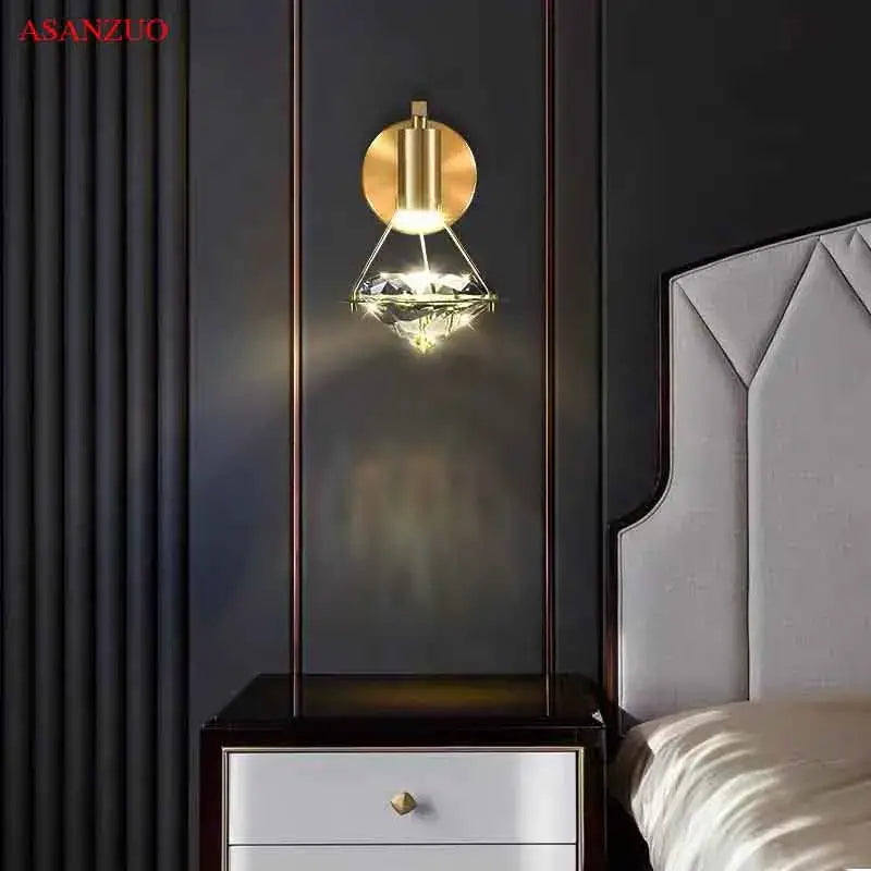 Gold Crystal Diamond Bedroom Sconce