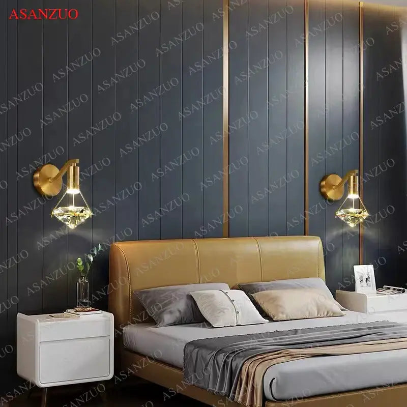 Gold Crystal Diamond Bedroom Sconce