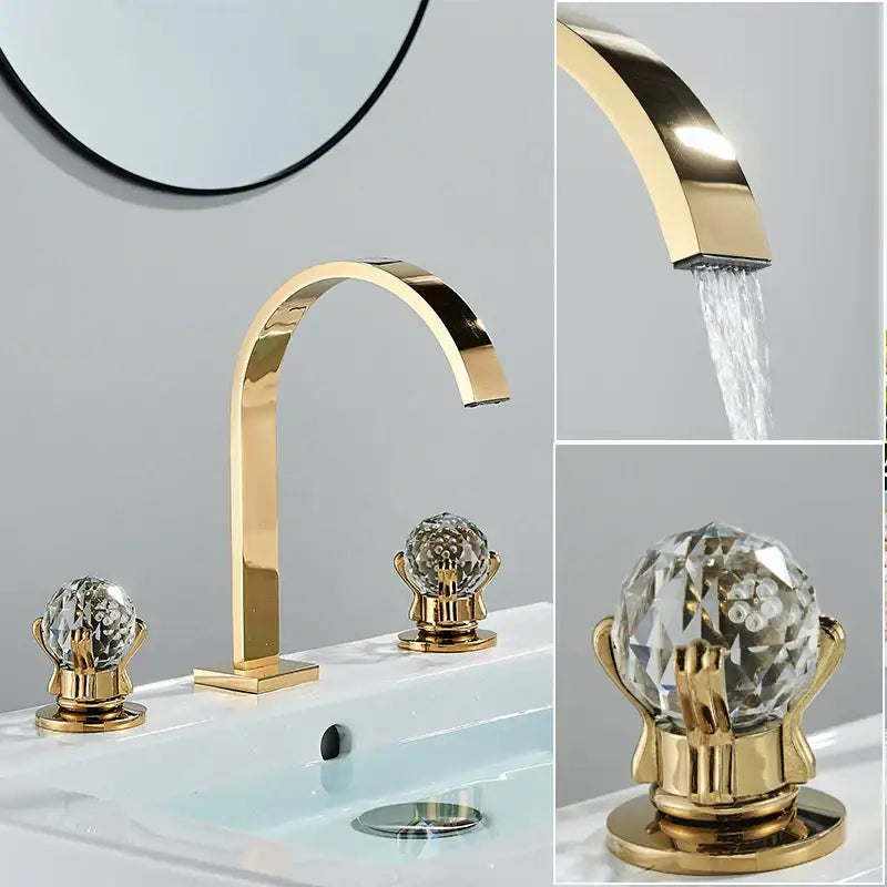 Gold Crystal Basin Faucet Arched Spout Design
