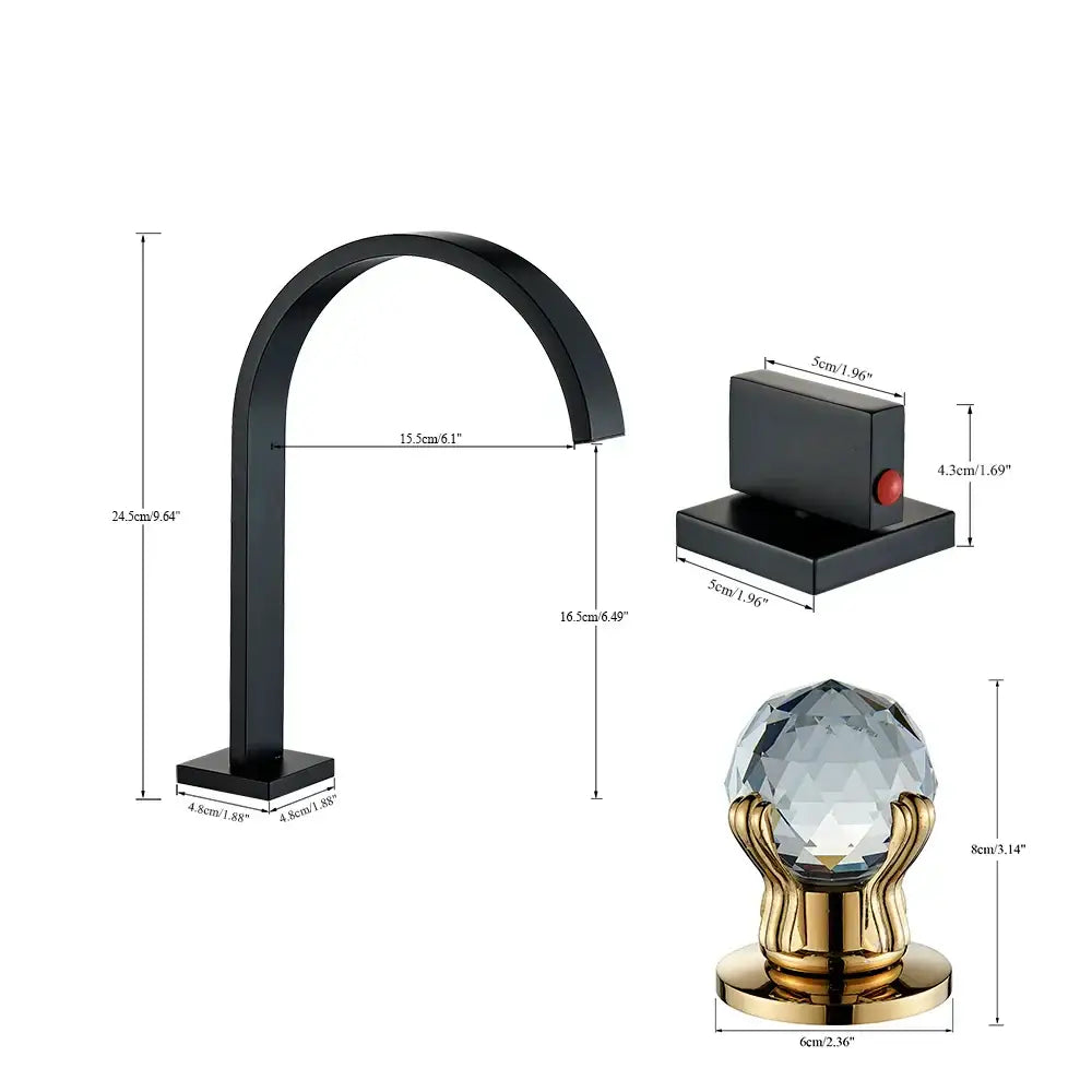 Gold Crystal Basin Faucet Arched Spout Design