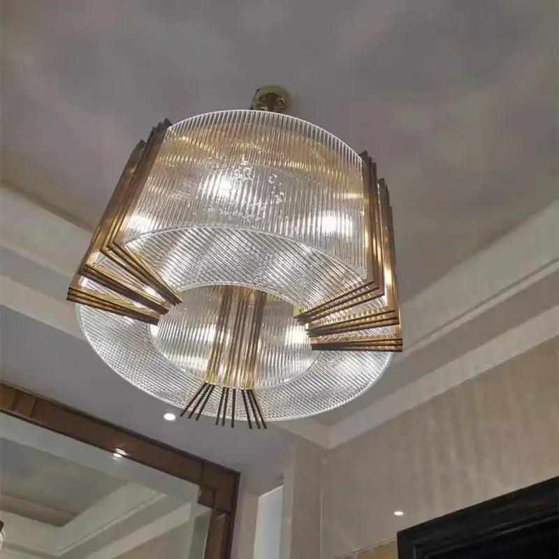 Gold Rectangular Crystal Shade Pendant Light