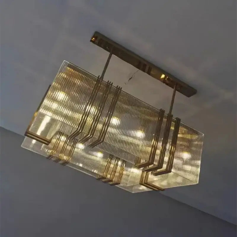 Gold Rectangular Crystal Shade Pendant Light