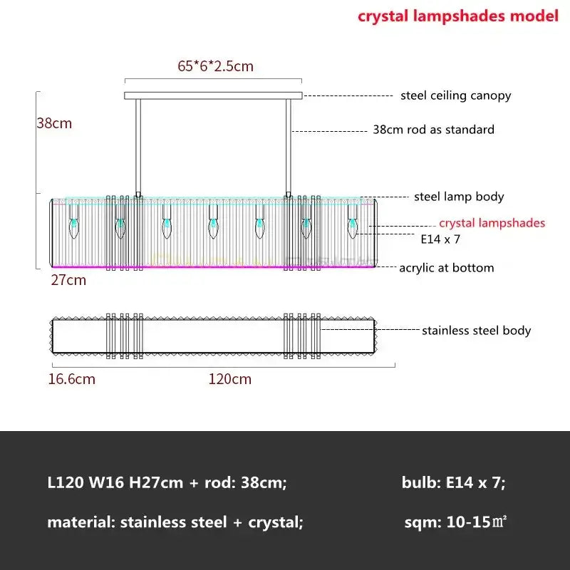 Gold Rectangular Crystal Shade Pendant Light