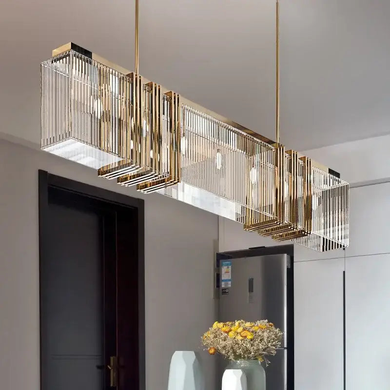 Gold Rectangular Crystal Shade Pendant Light