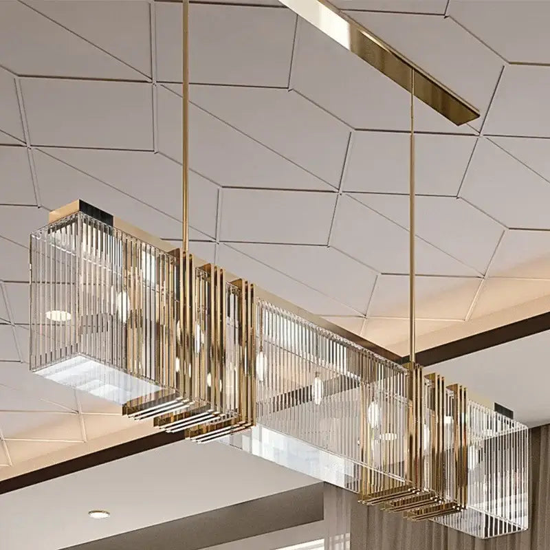 Gold Rectangular Crystal Shade Pendant Light