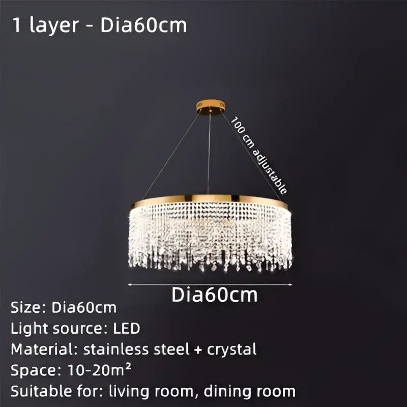Gold Crystal Pendant Chandelier Water Curtain Effect