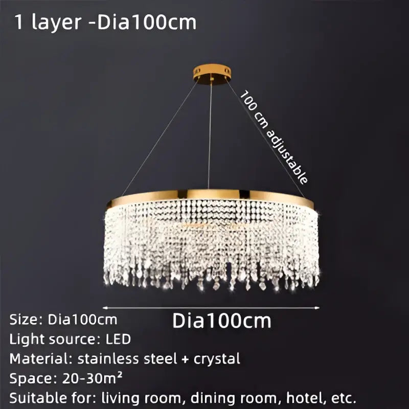 Gold Crystal Pendant Chandelier Water Curtain Effect