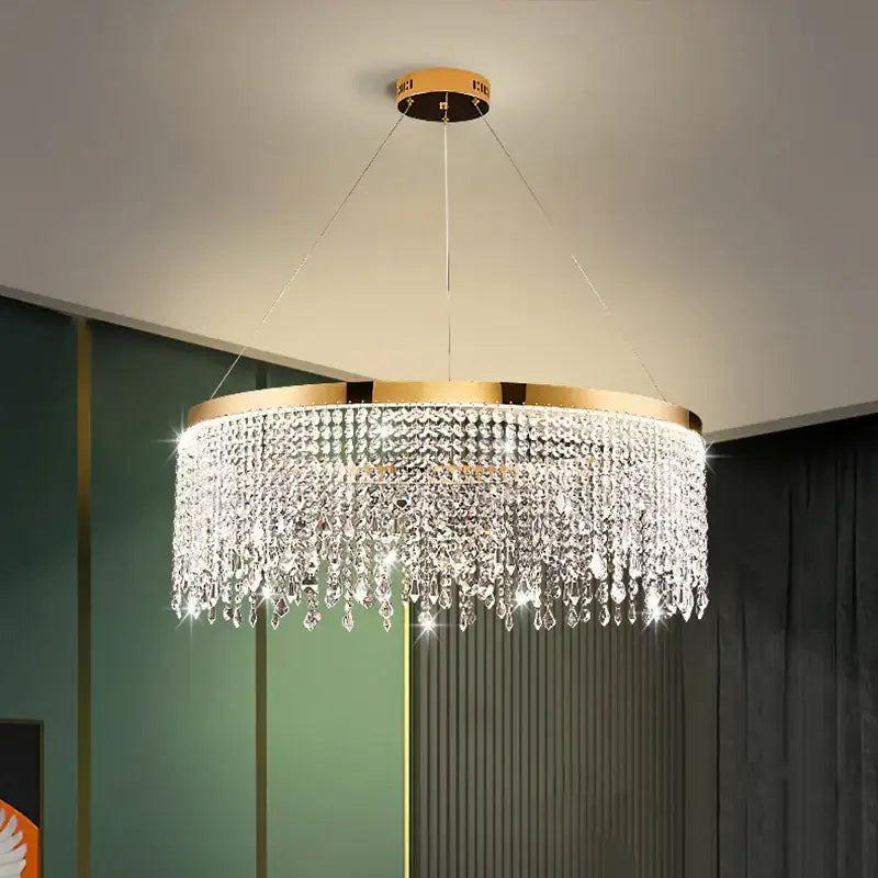 Gold Crystal Pendant Chandelier Water Curtain Effect