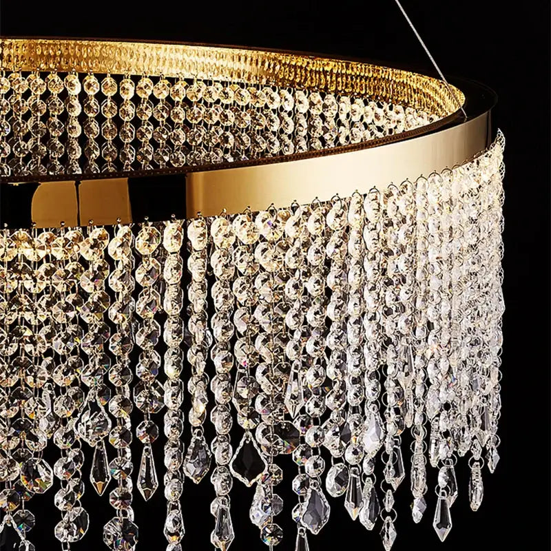 Gold Crystal Pendant Chandelier Water Curtain Effect