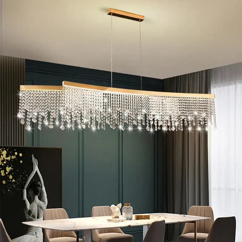 Gold Crystal Pendant Chandelier Water Curtain Effect