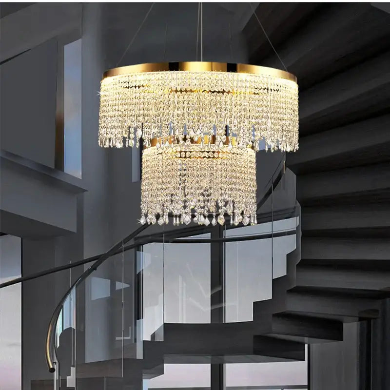 Gold Crystal Pendant Chandelier Water Curtain Effect