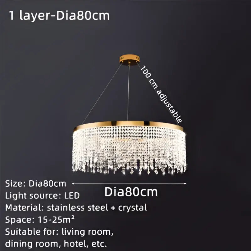 Gold Crystal Pendant Chandelier Water Curtain Effect