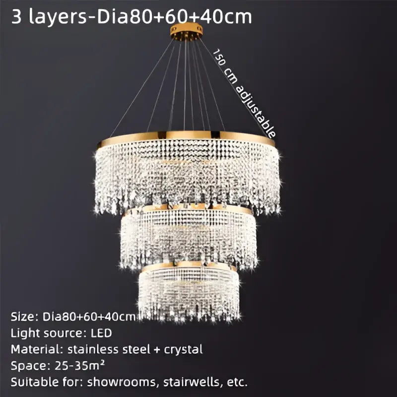 Gold Crystal Pendant Chandelier Water Curtain Effect