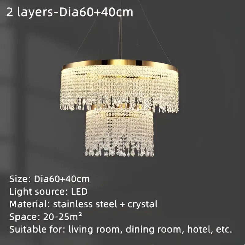 Gold Crystal Pendant Chandelier Water Curtain Effect