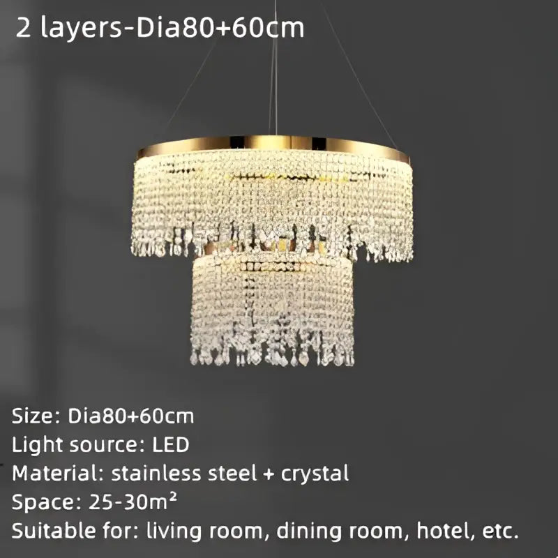 Gold Crystal Pendant Chandelier Water Curtain Effect