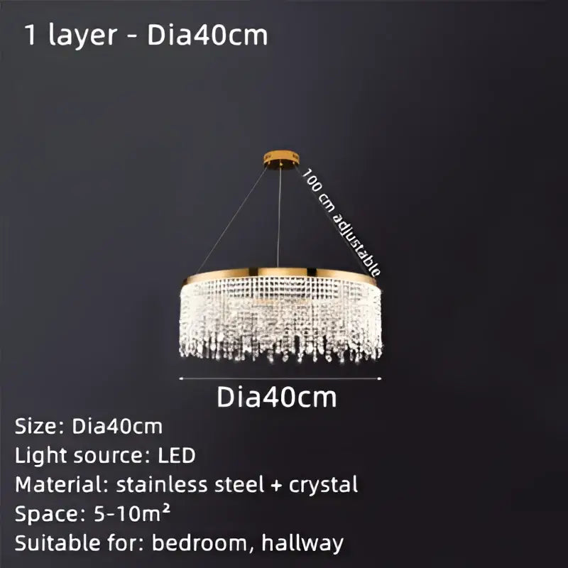 Gold Crystal Pendant Chandelier Water Curtain Effect