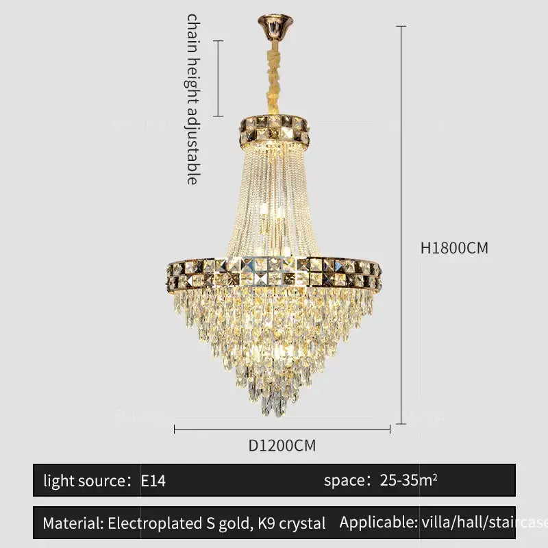 Gold Crystal Chandelier Up To 180cm Tall