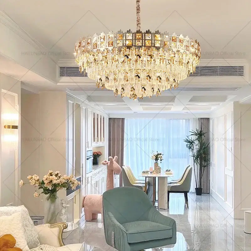 Gold Crystal Living Linear Chandelier