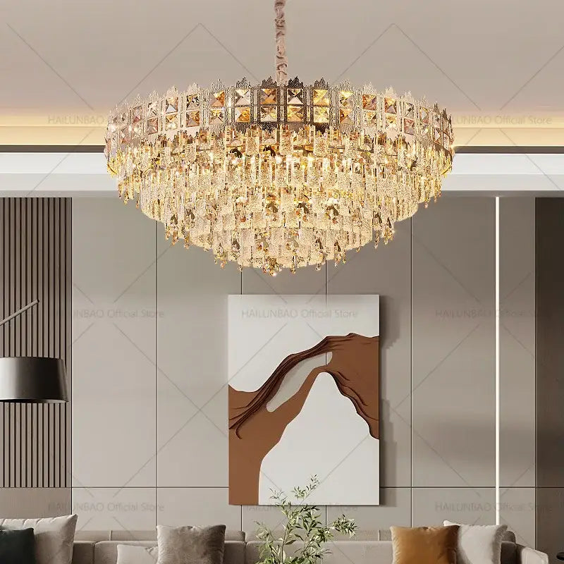 Gold Crystal Living Linear Chandelier
