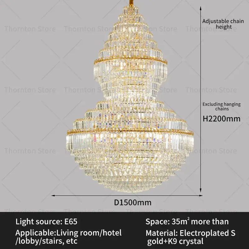 Gold Hollow Crystal Chandelier