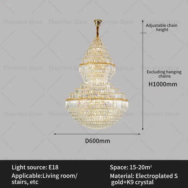 Gold Hollow Crystal Chandelier