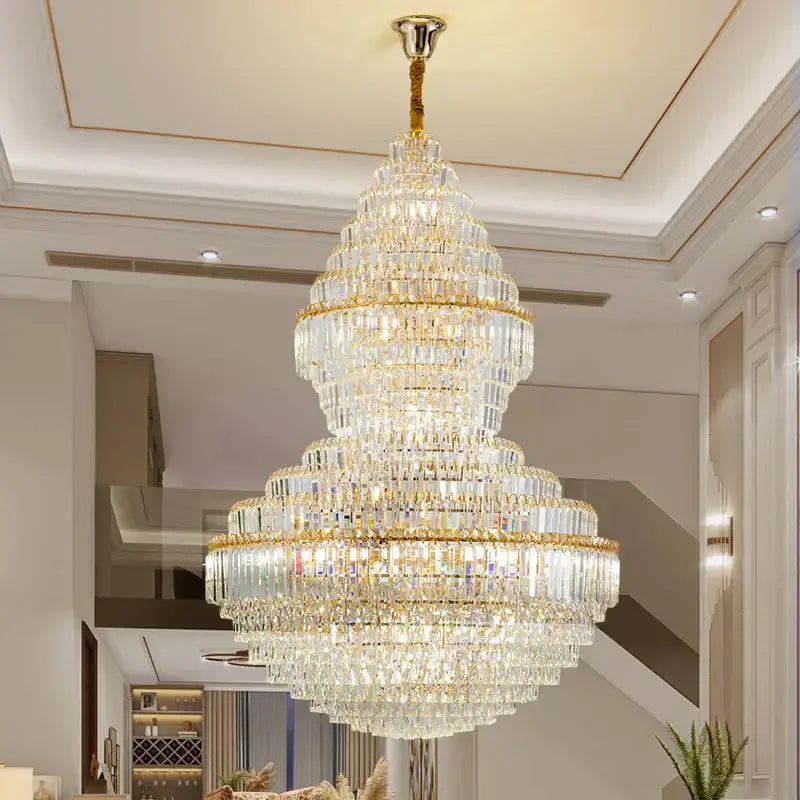 Gold Hollow Crystal Chandelier