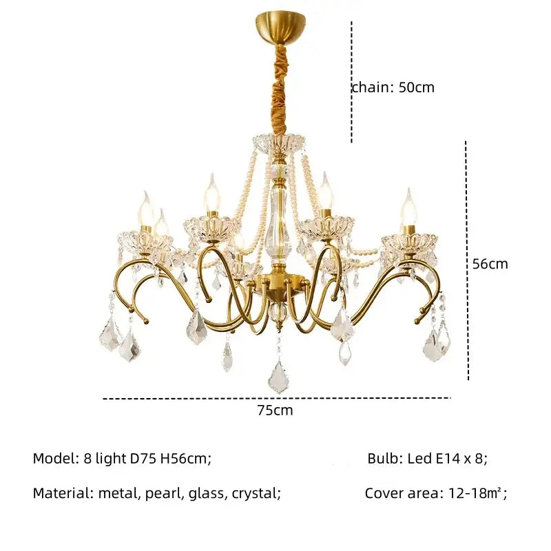 Gold Crystal Pendant Light 8-Light D78cm