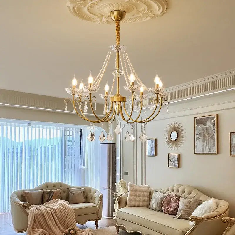 Gold Crystal Pendant Light 8-Light D78cm