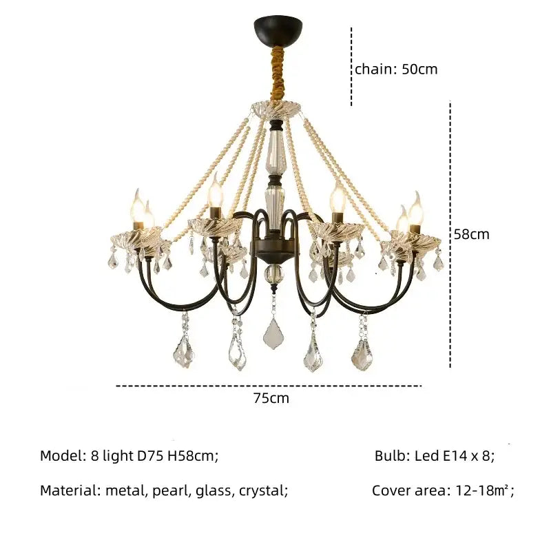 Gold Crystal Pendant Light 8-Light D78cm