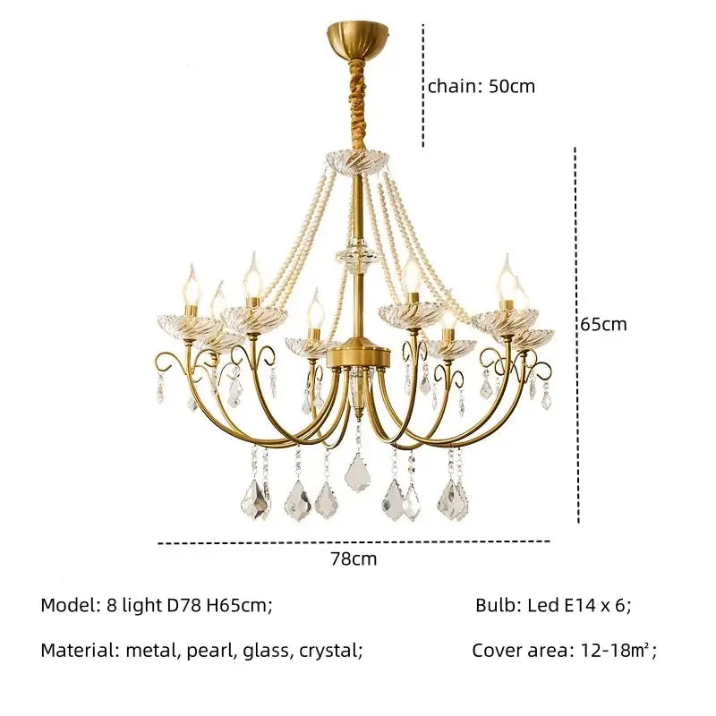 Gold Crystal Pendant Light 8-Light D78cm