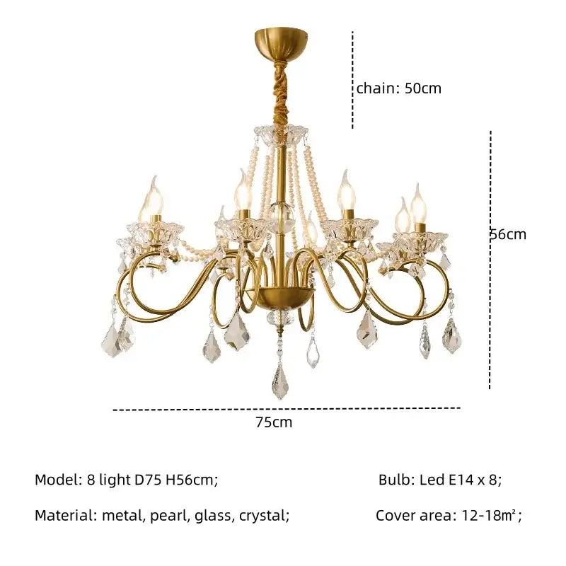 Gold Crystal Pendant Light 8-Light D78cm