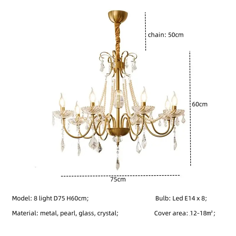 Gold Crystal Pendant Light 8-Light D78cm