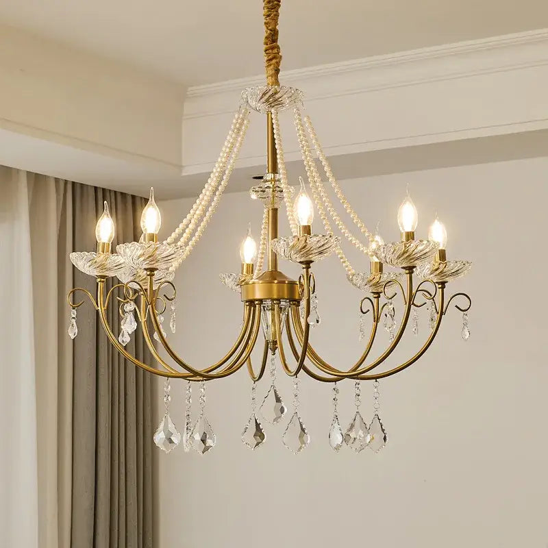 Gold Crystal Pendant Light 8-Light D78cm