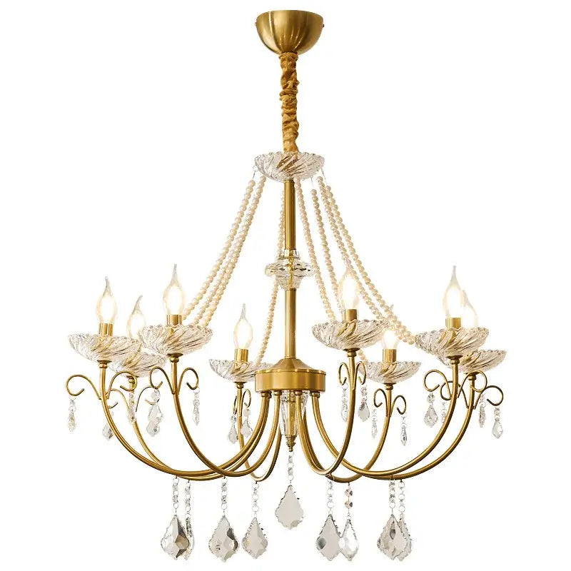Gold Crystal Pendant Light 8-Light D78cm