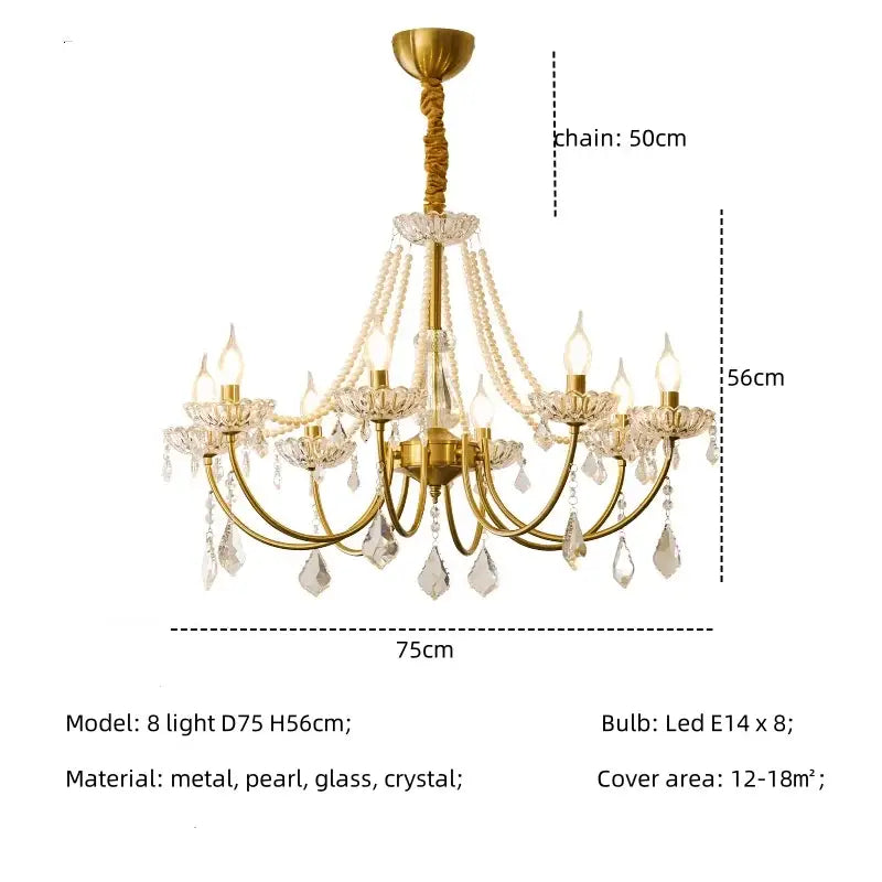 Gold Crystal Pendant Light 8-Light D78cm