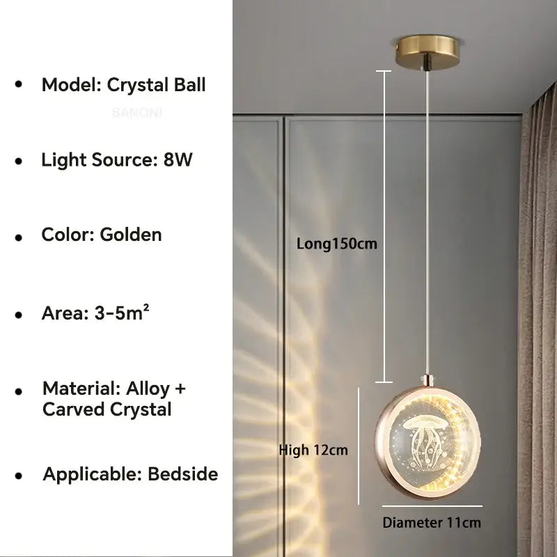 Gold Crystal Ball Chandelier with Dandelion Pattern