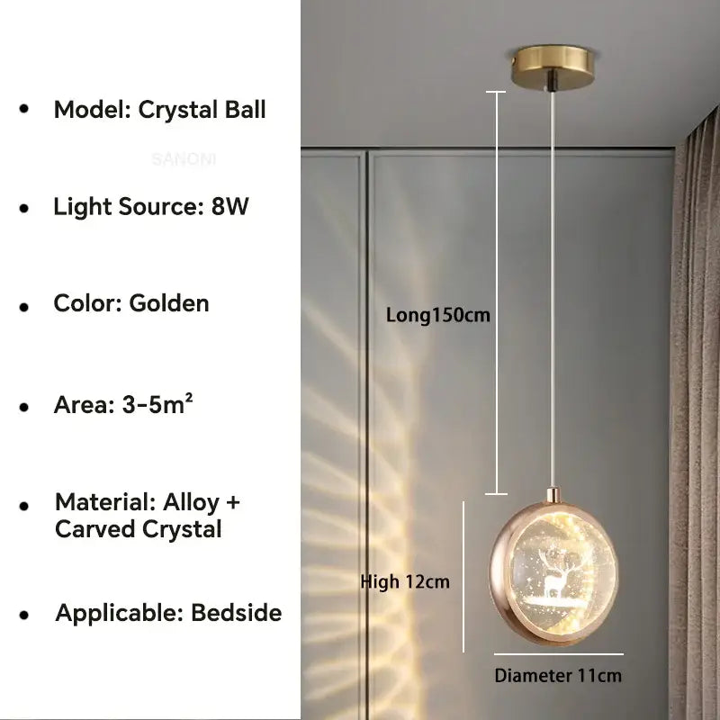 Gold Crystal Ball Chandelier with Dandelion Pattern