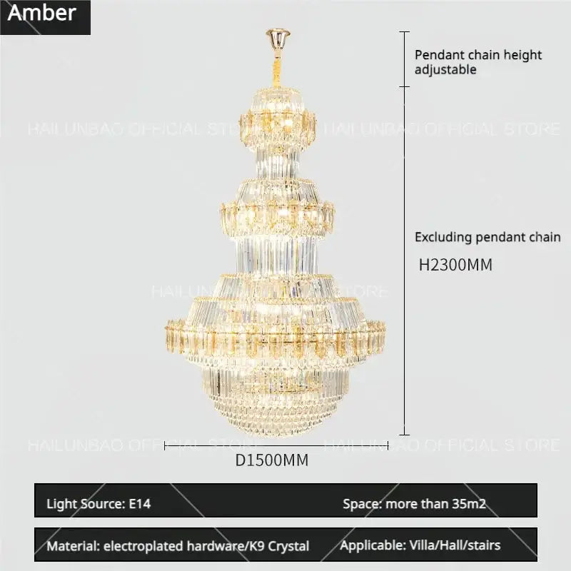 Gold Crystal Living Chandelier XL High-Ceiling