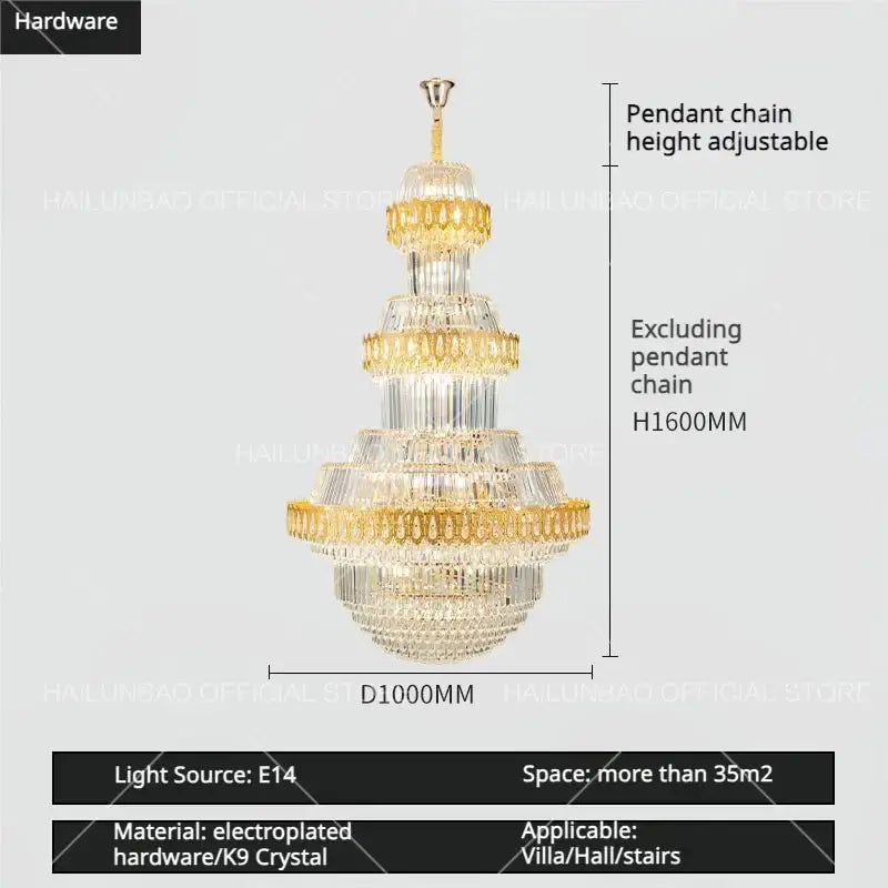 Gold Crystal Living Chandelier XL High-Ceiling