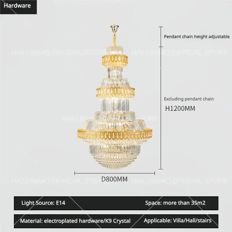 Gold Crystal Living Chandelier XL High-Ceiling