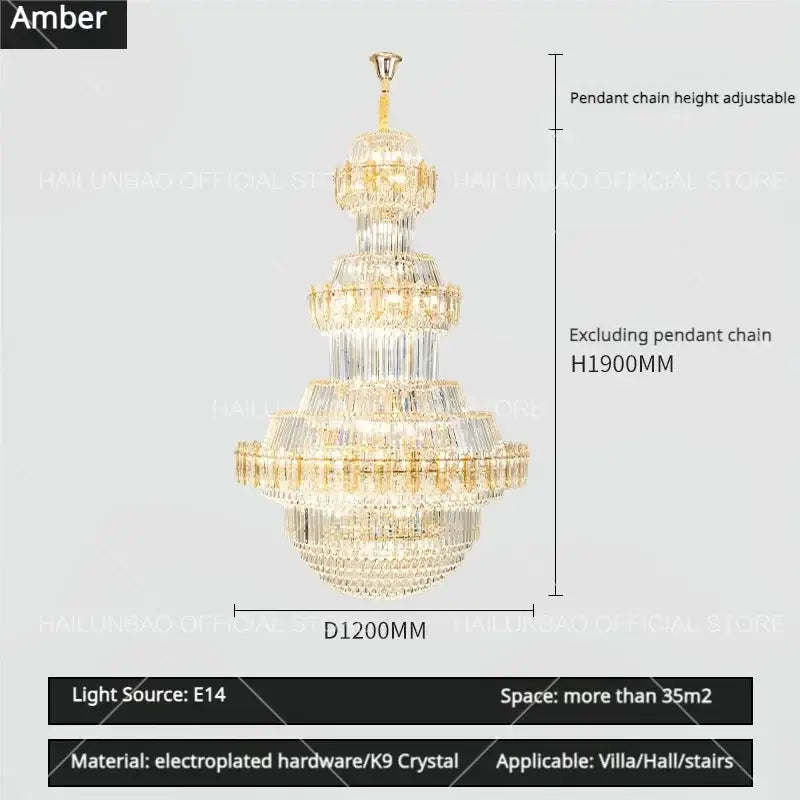 Gold Crystal Living Chandelier XL High-Ceiling