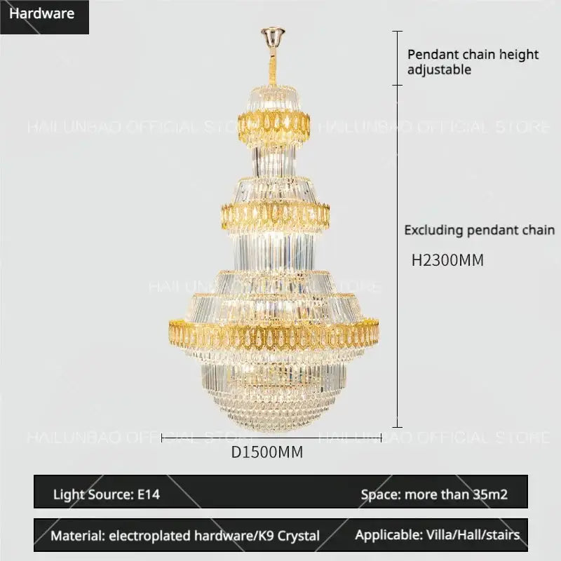 Gold Crystal Living Chandelier XL High-Ceiling